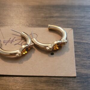 #26 Elegant Gold Hoop Earrings with Amber Accents
